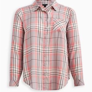 TORRID Lizzie Rayon Twill Button-Up Long Sleeve Shirt